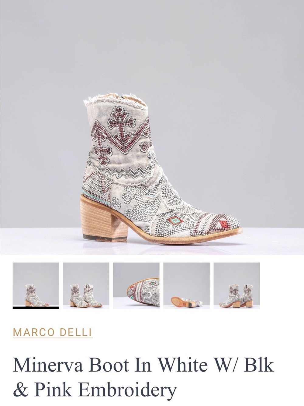 Marco Delli Minerva Embroidered White Ankle Boot